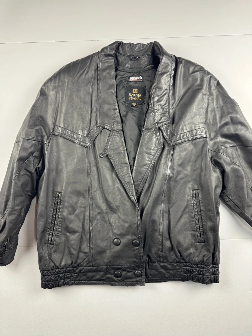 Vintage Byrnes & Baker Men's Black Leather Bomber Jacket